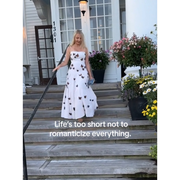 Agua By Agua Bendita Lima Embroidered Butterfly Linen Maxi Dress M - Picture 12 of 16